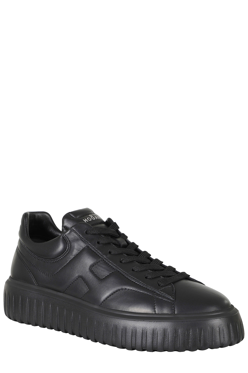 Black H Stripes Smooth Leather Rubber Sole Leather Sneakers
