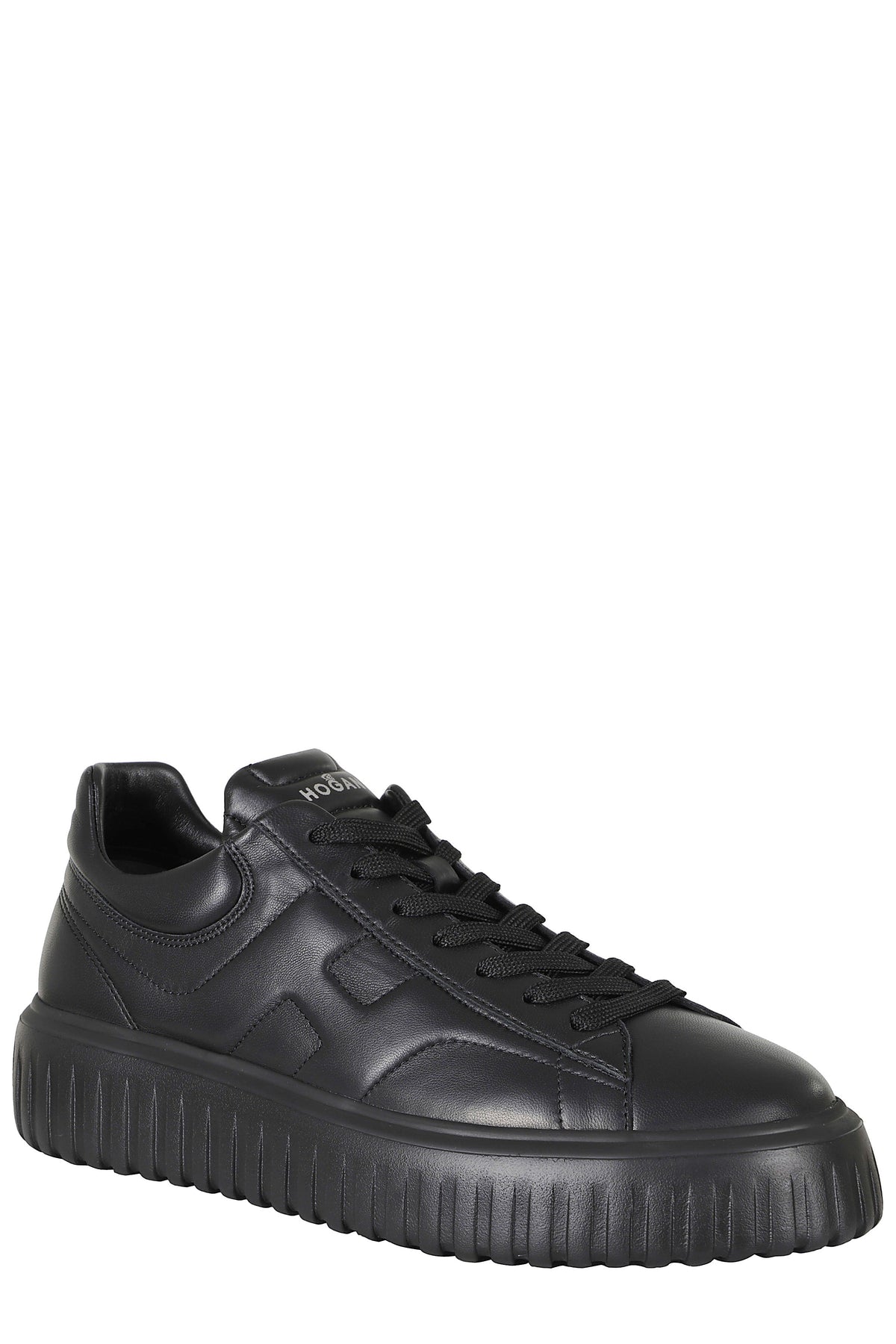 Black H Stripes Smooth Leather Rubber Sole Leather Sneakers