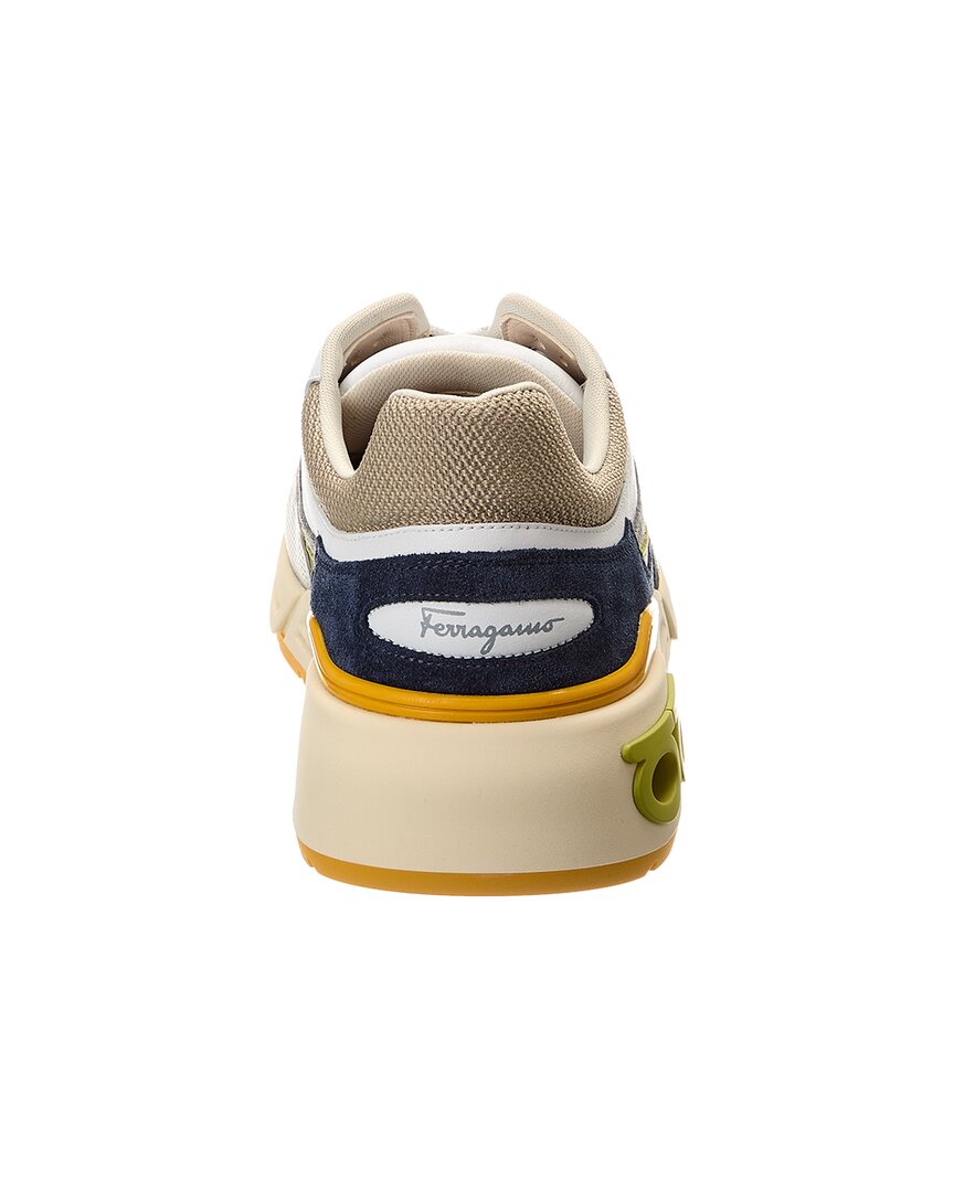 Ferragamo Cosma Low Langur Bitume Leather & Suede Sneaker