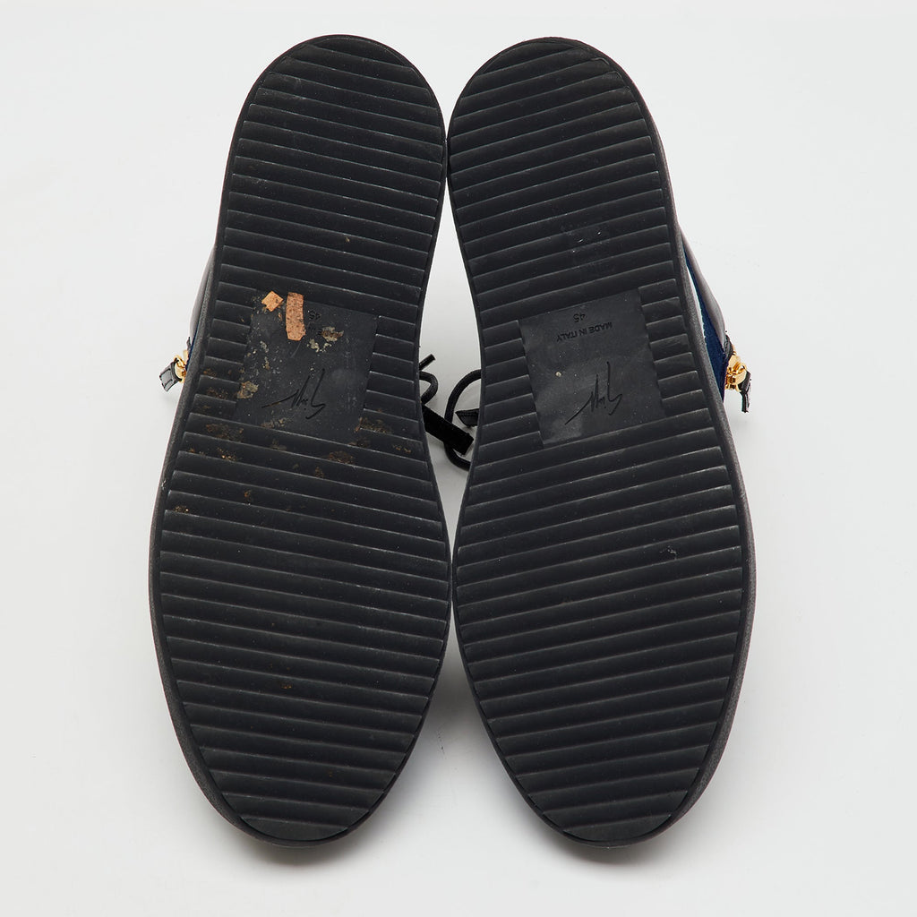 Giuseppe Zanotti Blue/black Velvet And Patent Frankie High Top Sneakers
