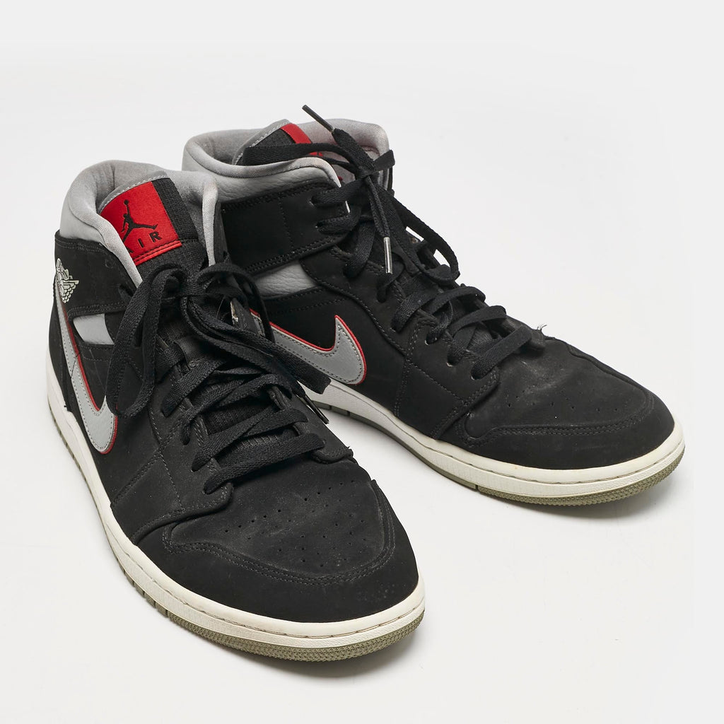 Air Jordans Black/grey Durabuck And Leather Jordan 1 Mid Black Particle Grey Gym Red Sneakers