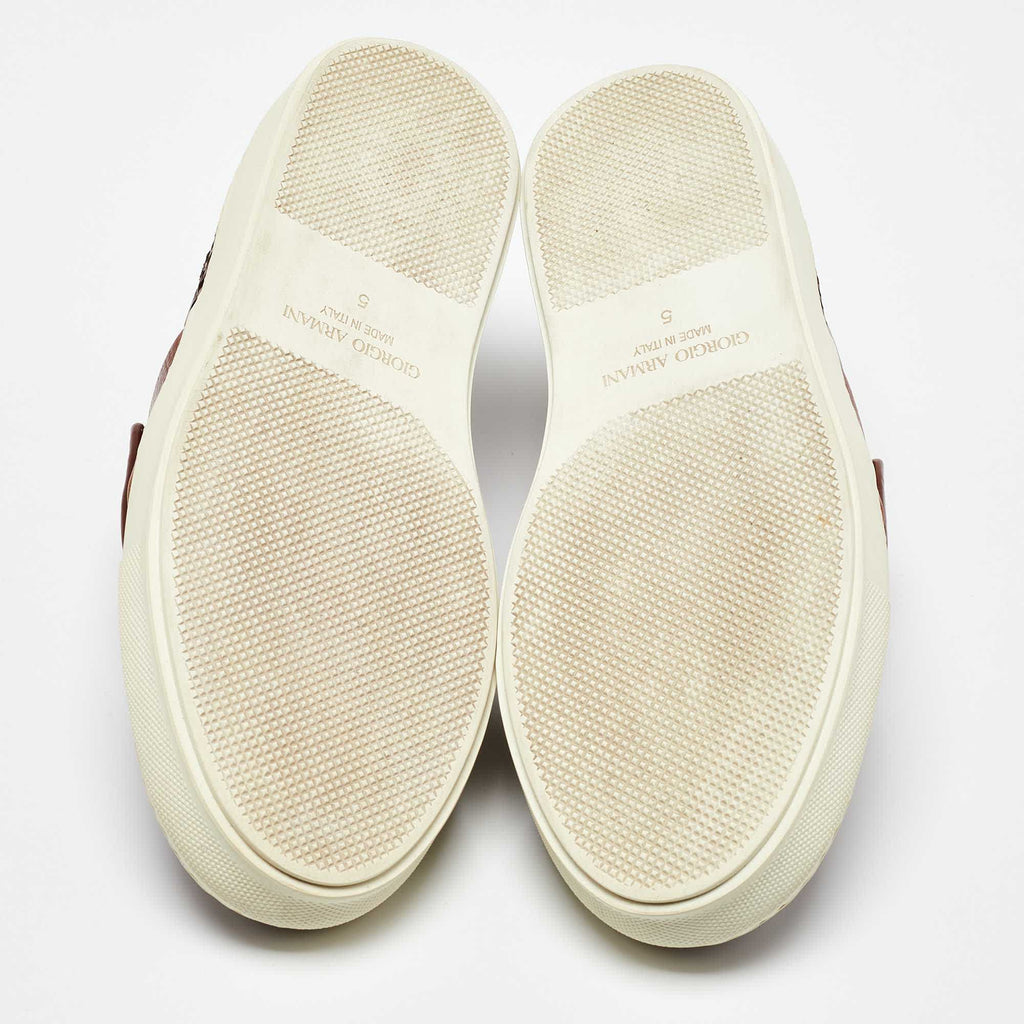 Giorgio Armani Brown Woven Leather Slip On Sneakers