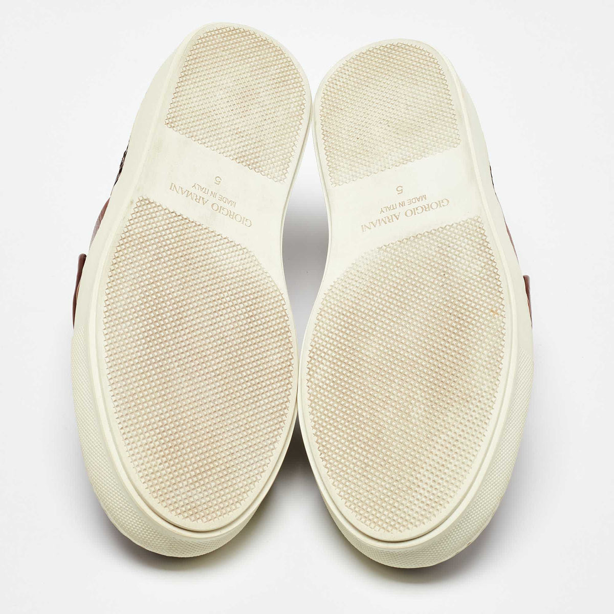 Giorgio Armani Brown Woven Leather Slip On Sneakers