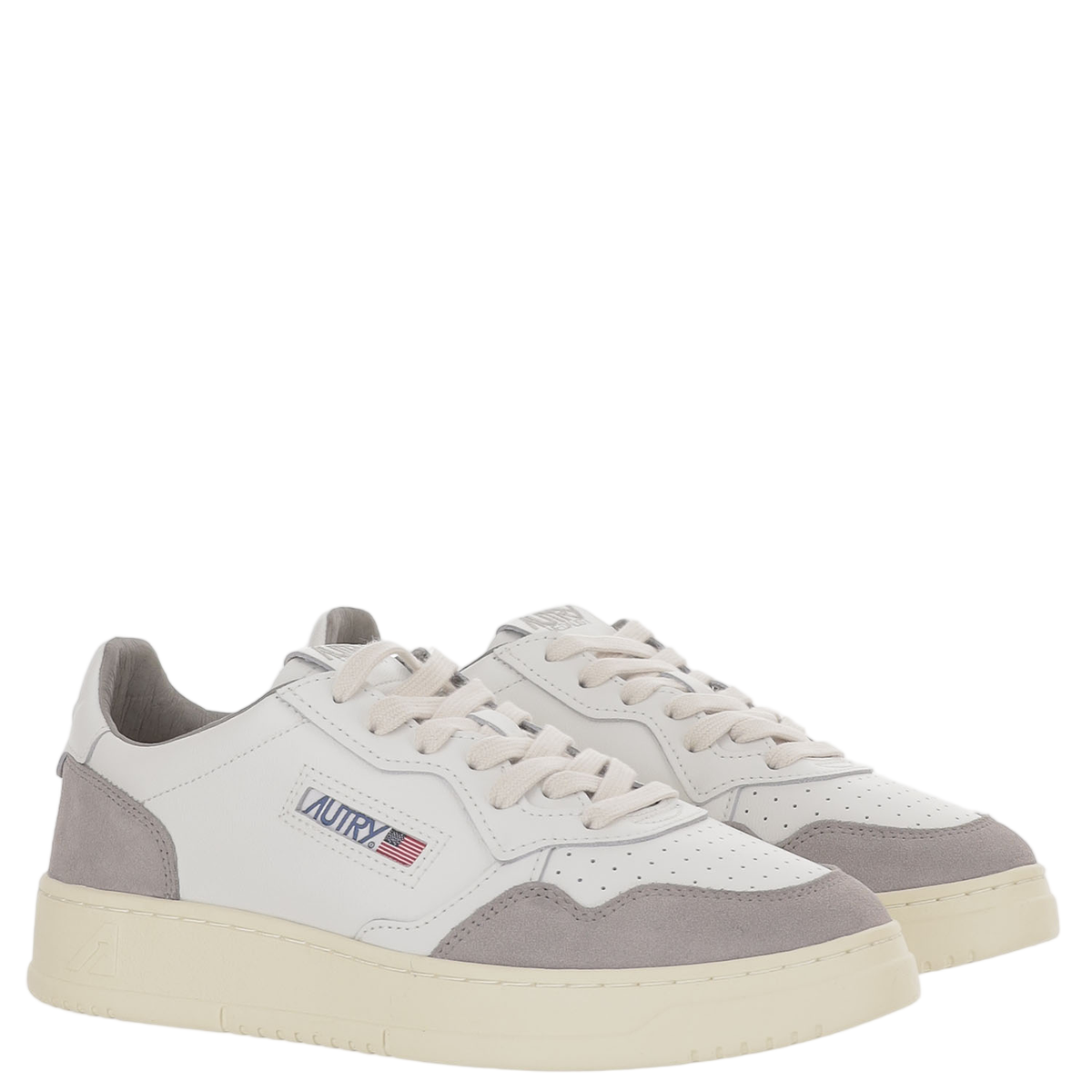 Low-Top Leather Sneakers with Suede Inserts and Logo Details
