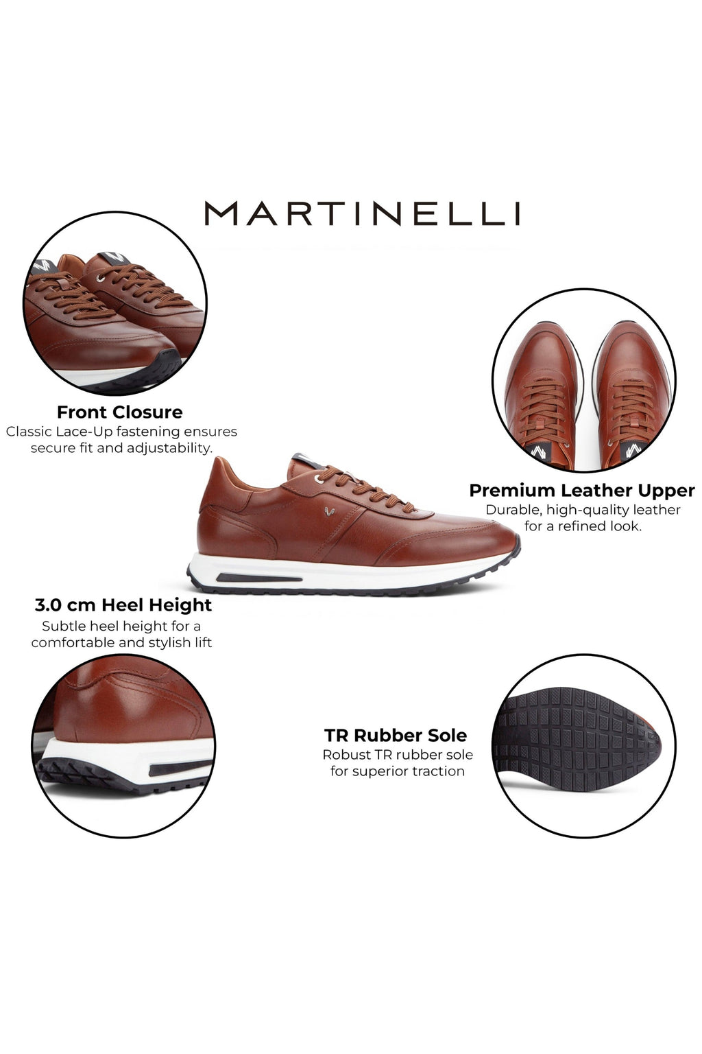Martinelli Men's Brown Leather Sneakers Trainer Lace-Up Shoes - Hanbury