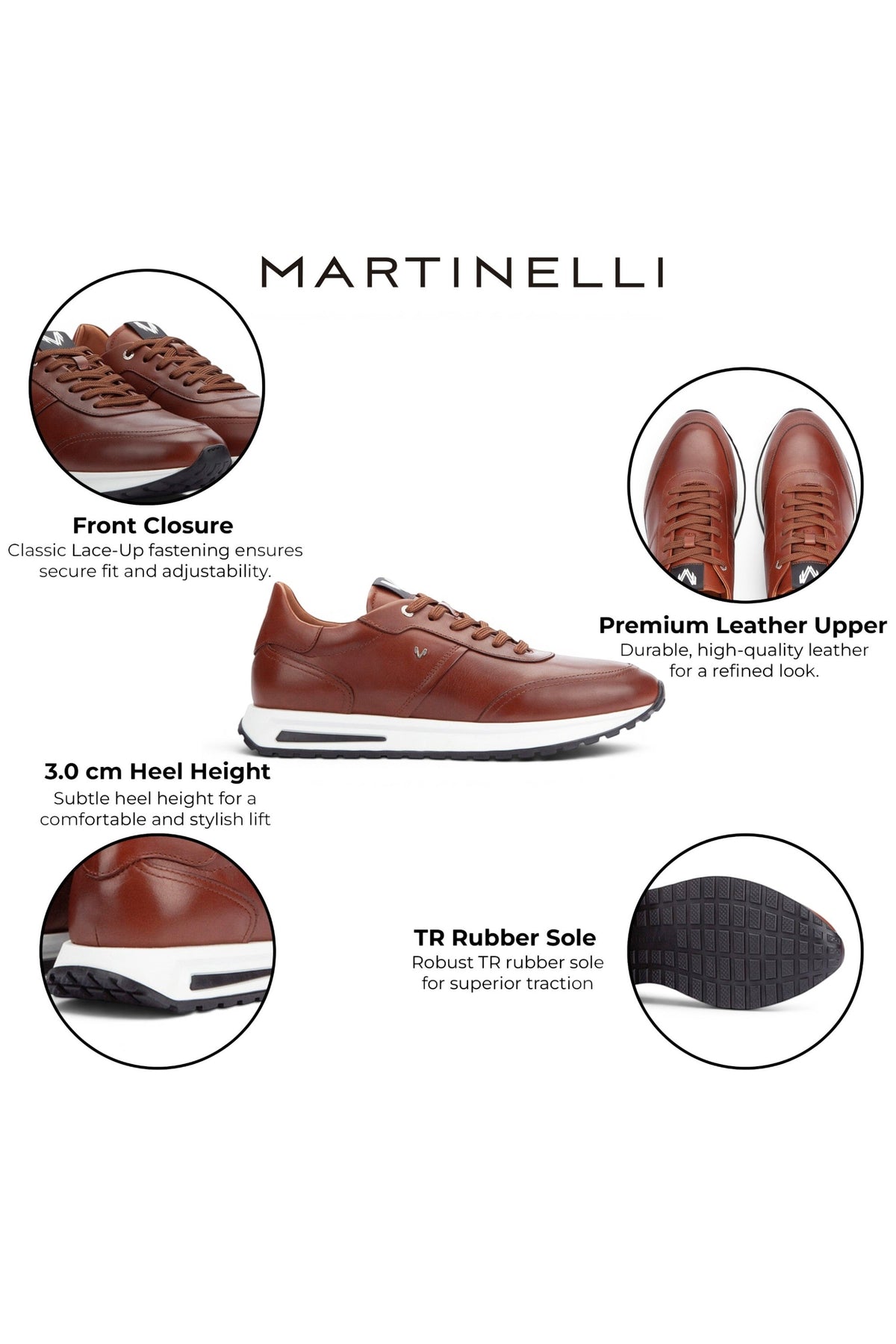 Martinelli Men's Brown Leather Sneakers Trainer Lace-Up Shoes - Hanbury