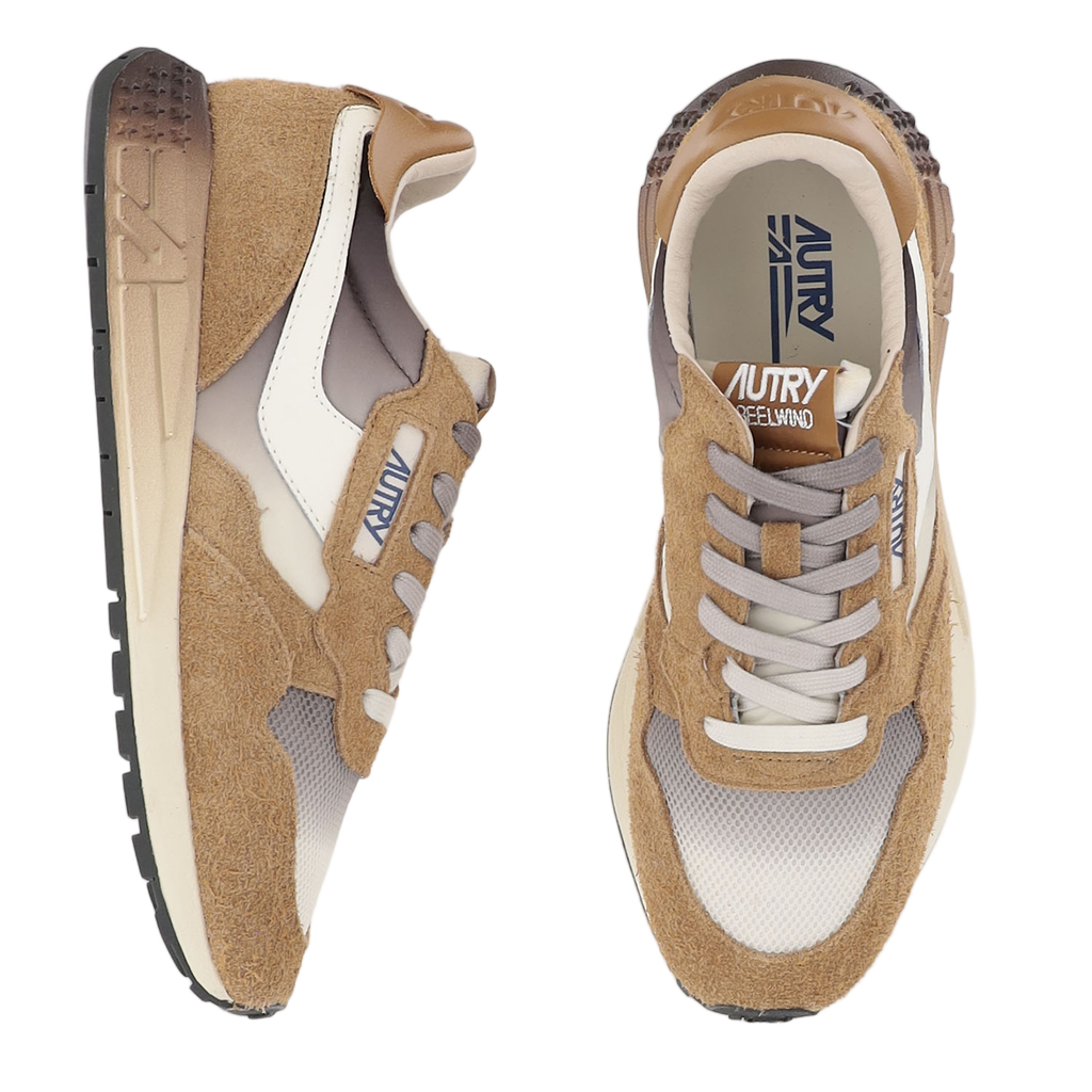 Brown Leather Nylon Running Sneakers