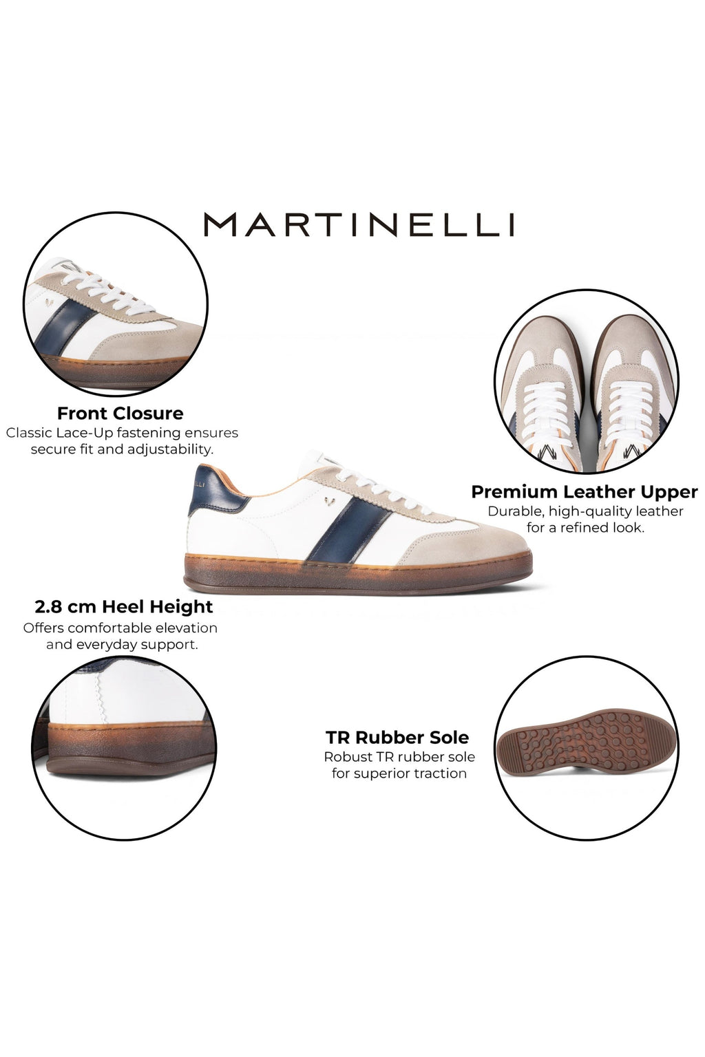 Martinelli Men's Blue Leather Sneakers Trainer Shoes - Seaford