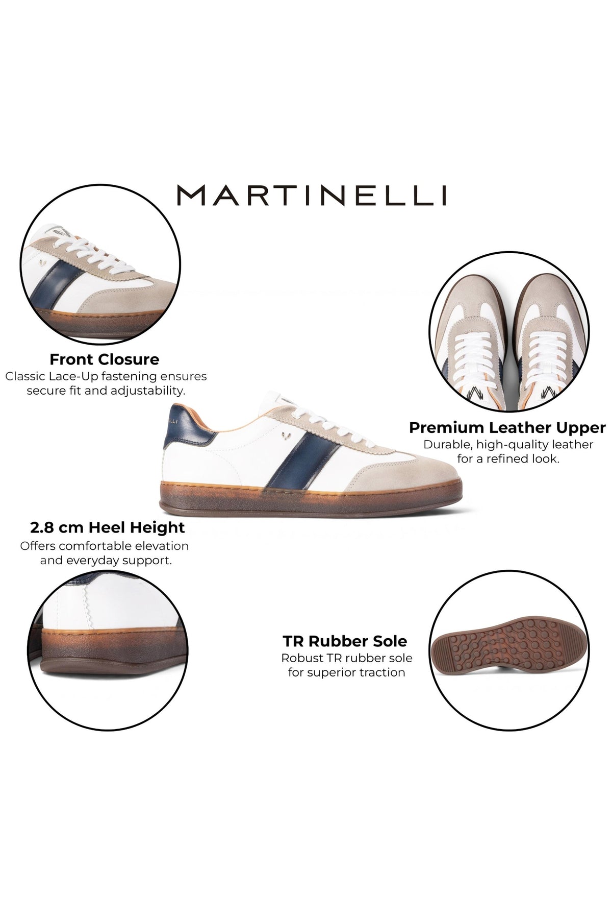 Martinelli Men's Blue Leather Sneakers Trainer Shoes - Seaford