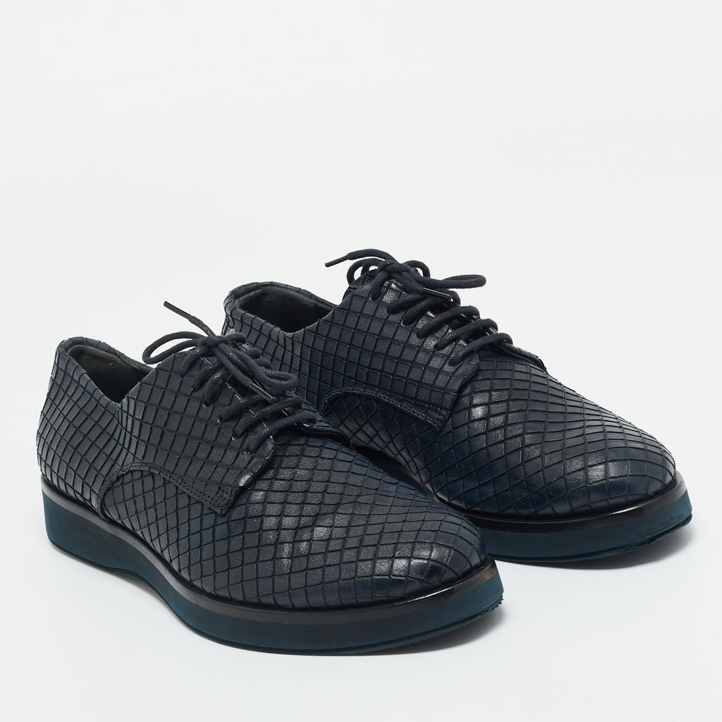 Giorgio Armani Navy Blue Woven Leather Low Top Sneakers