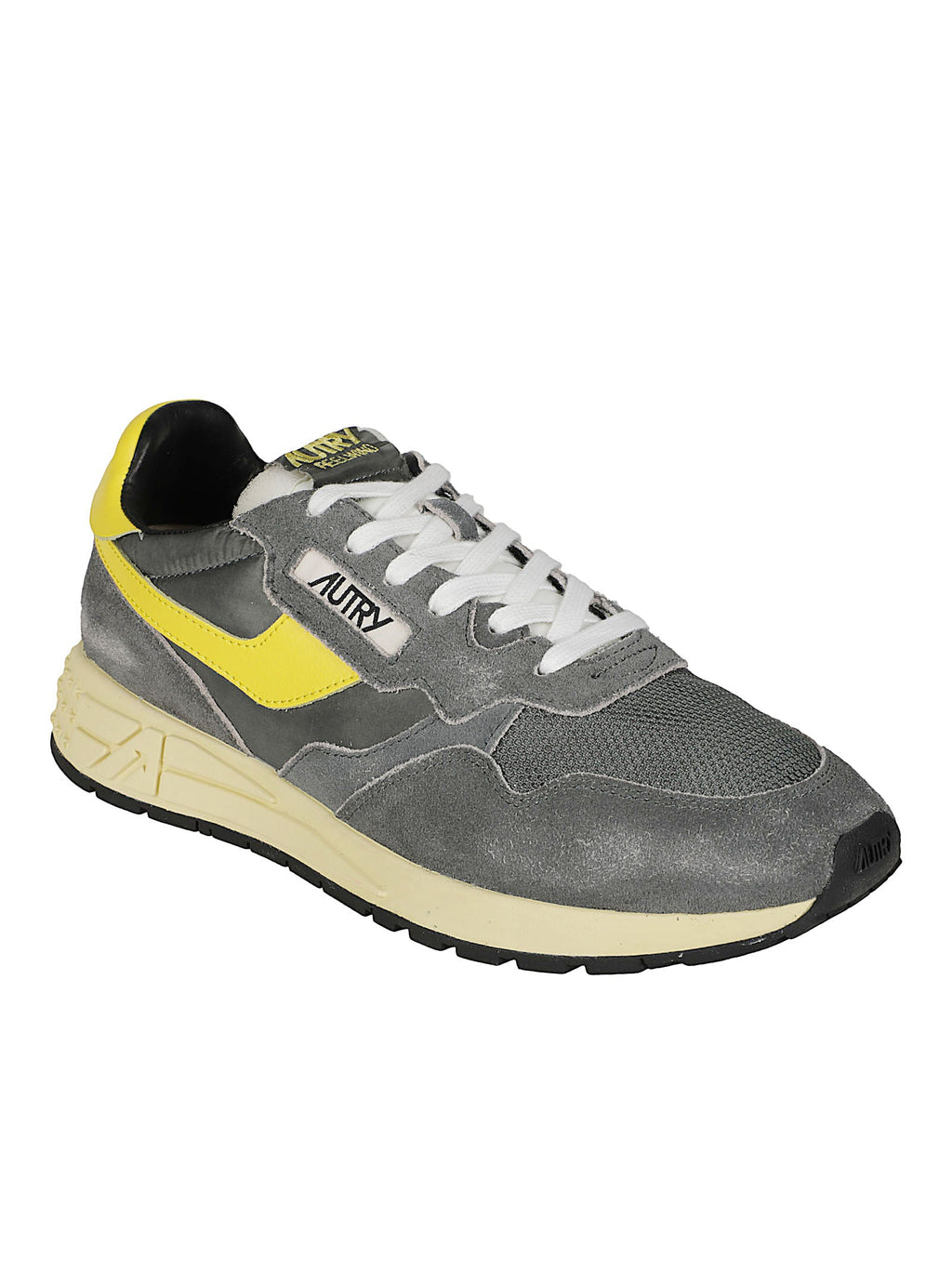 Low-Top Sneakers with Textured Grey Upper and Bold Yellow Accents