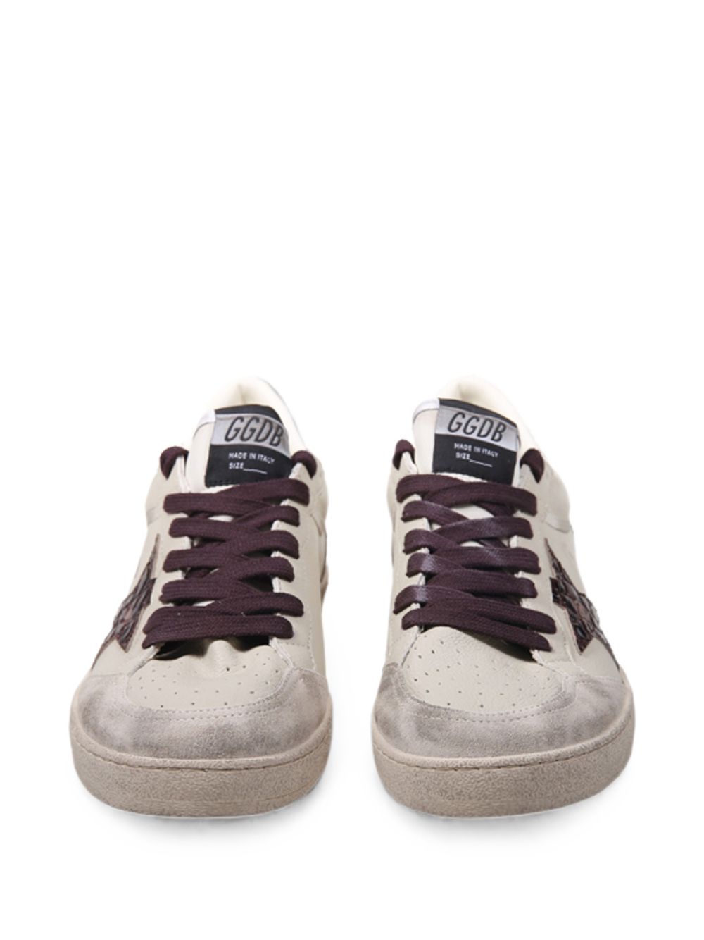 Distressed Off-White Glossy Star Low-Top Sneakers