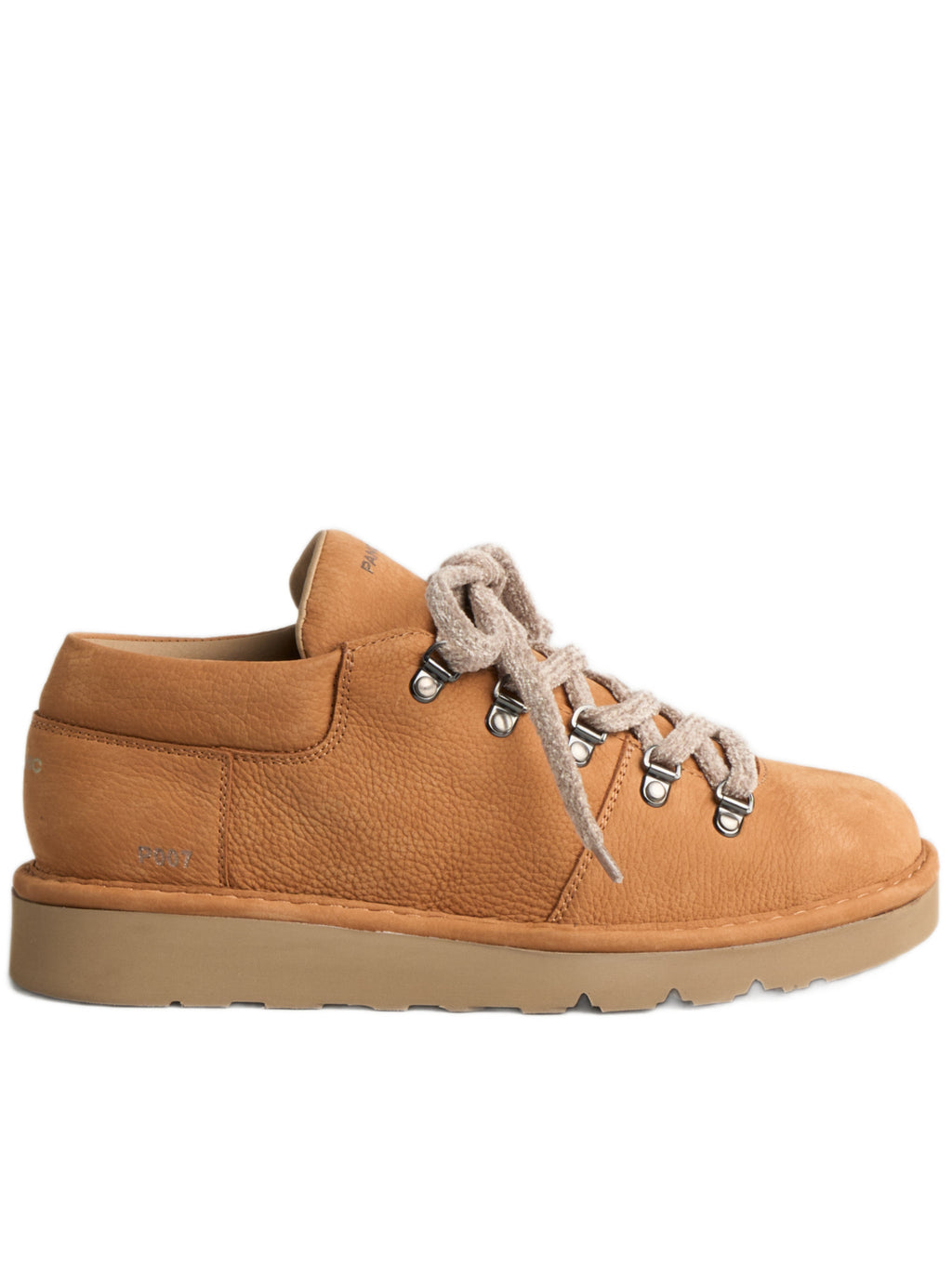 Brown Nubuck Leather Low-Top Shoes With Textured Laces
