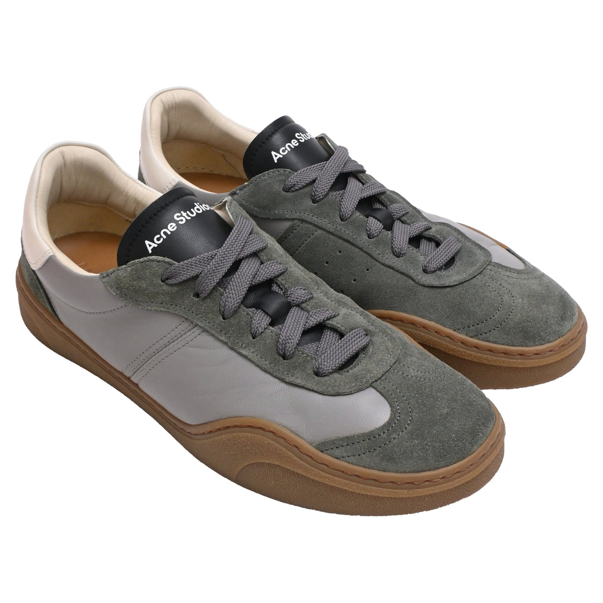 Acne Studios Bars Low-Top Sneakers in Grey Leather and Suede