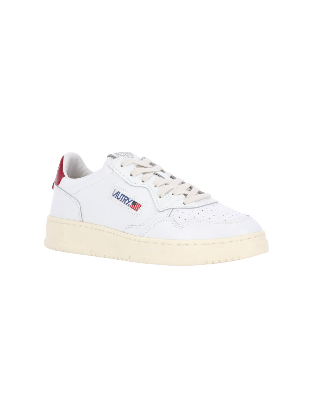Low-Top White Leather Sneakers with Perforated Detailing