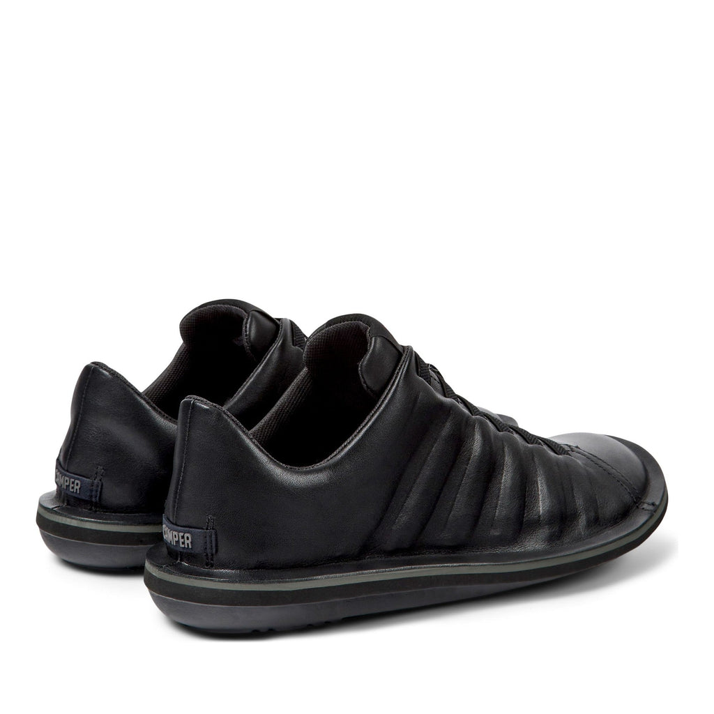 Black Beetle Ribbed Design Leather Sneakers