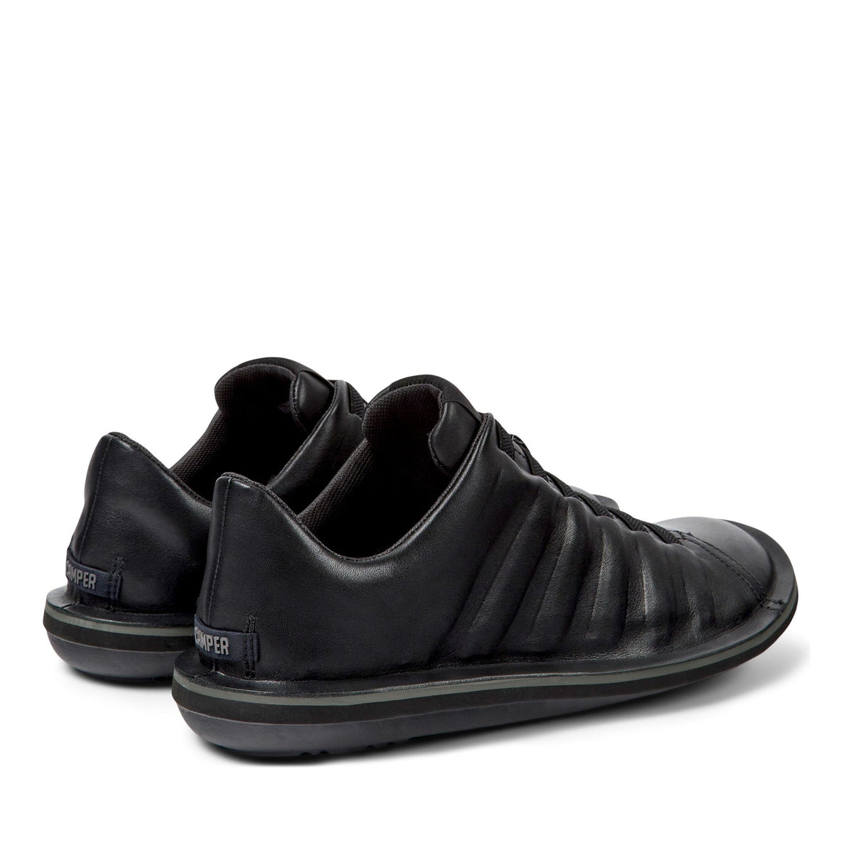 Black Beetle Ribbed Design Leather Sneakers