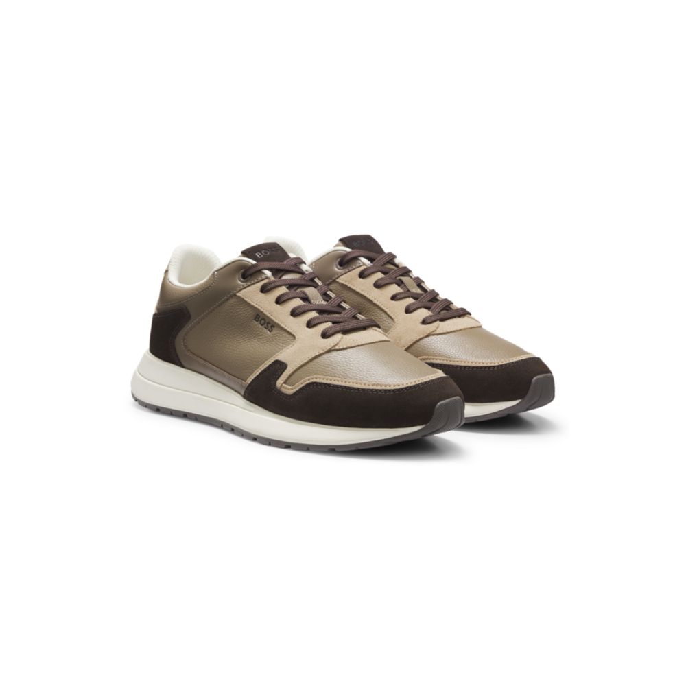 Leather running-style sneakers with suede trim