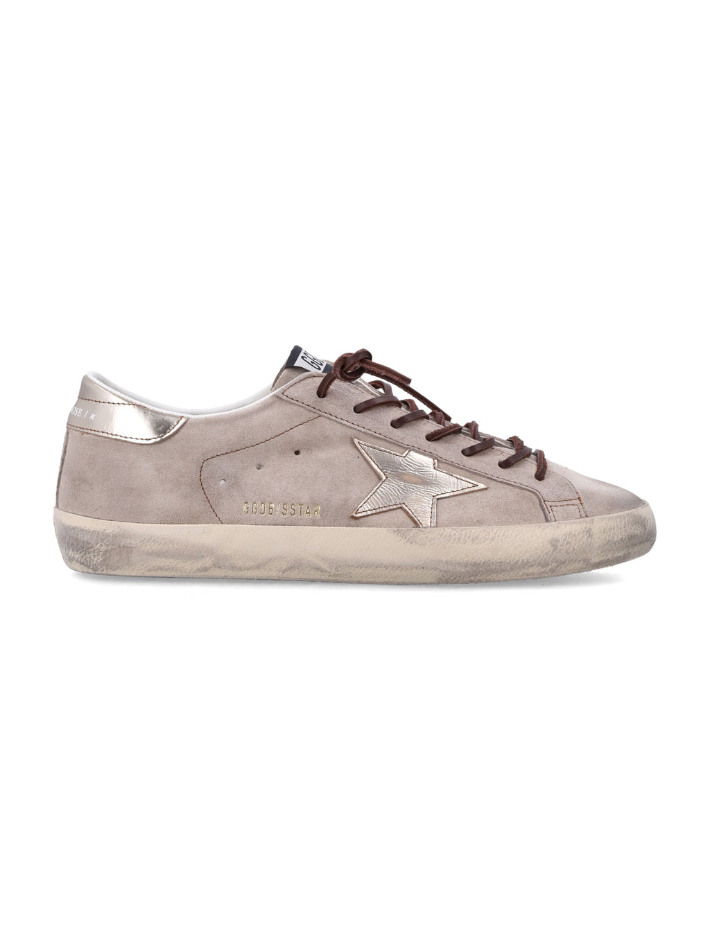 Distressed Beige Suede Sneakers with Metallic Silver Star Detail
