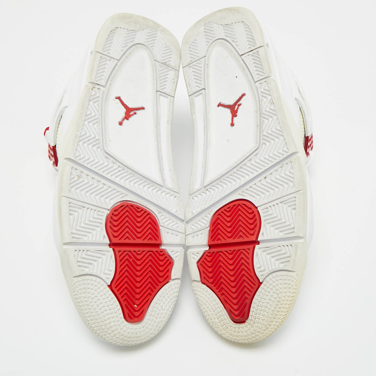 Air Jordans White Leather Jordan 4 Retro Metallic Red Sneakers