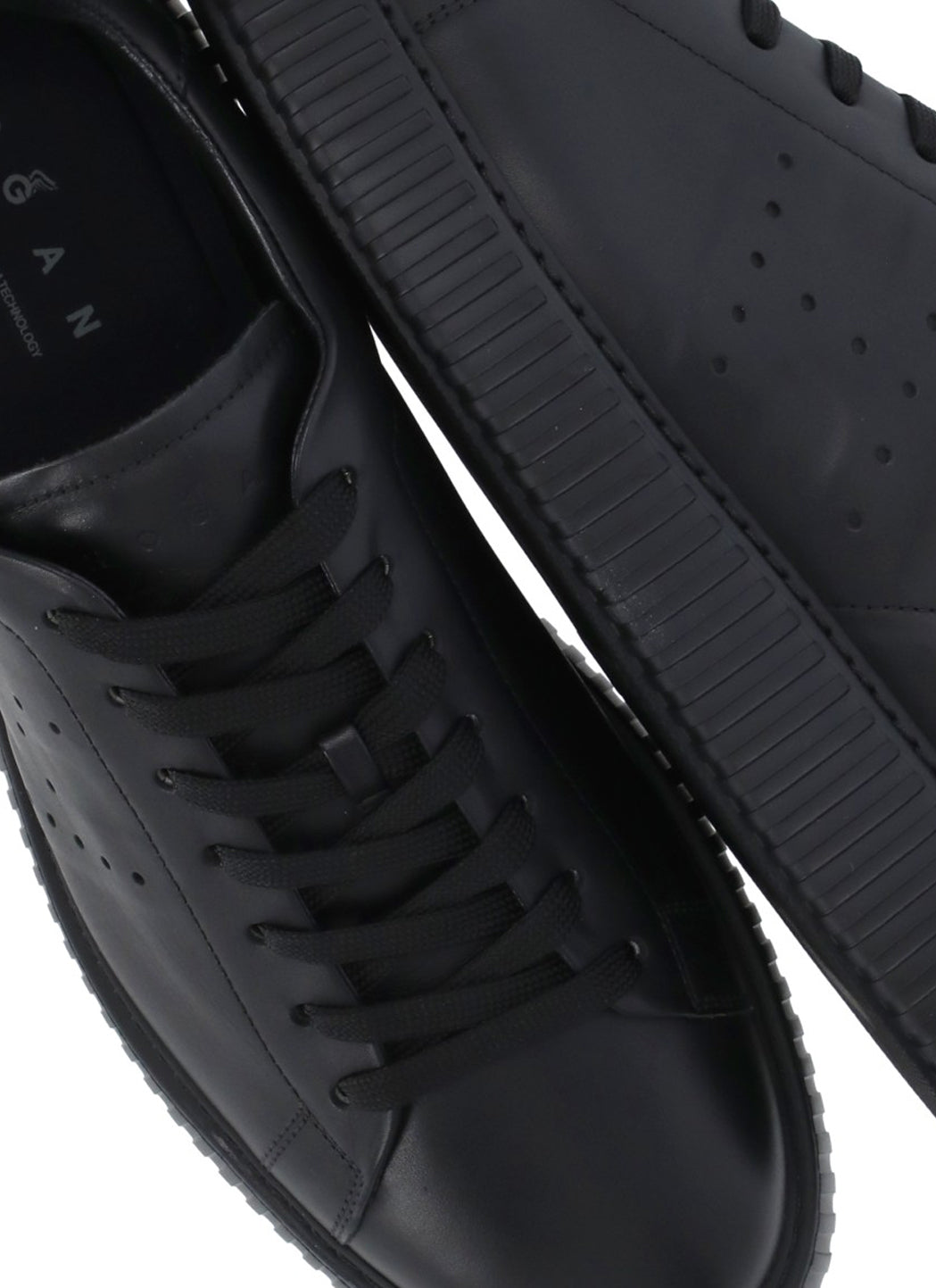 Black Monochromatic Smooth Leather Low-Top Sneakers