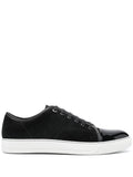 Low-Top Sneakers with Glossy Patent Toe Cap and Suede Upper