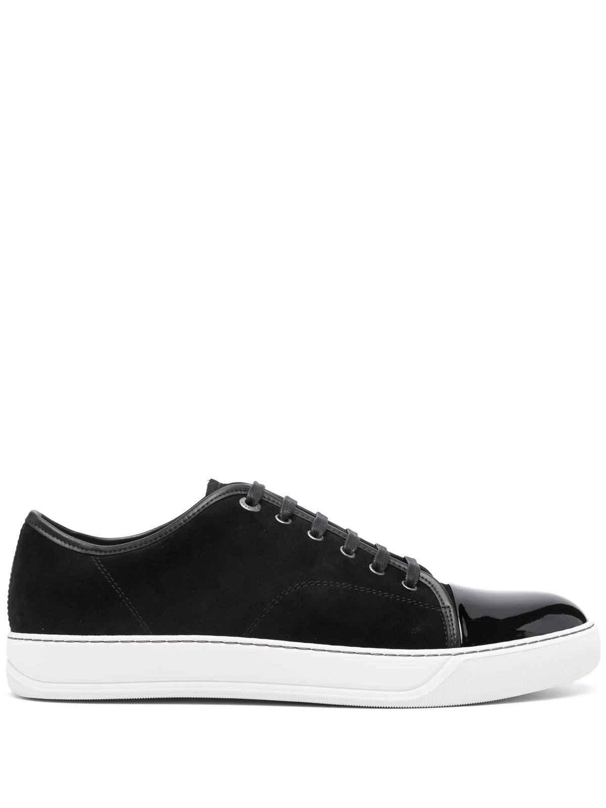 Low-Top Sneakers with Glossy Patent Toe Cap and Suede Upper