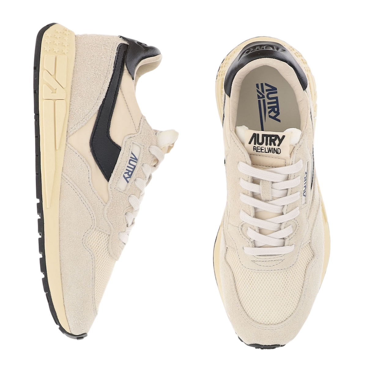 Ivory/Black Leather Running Sneakers