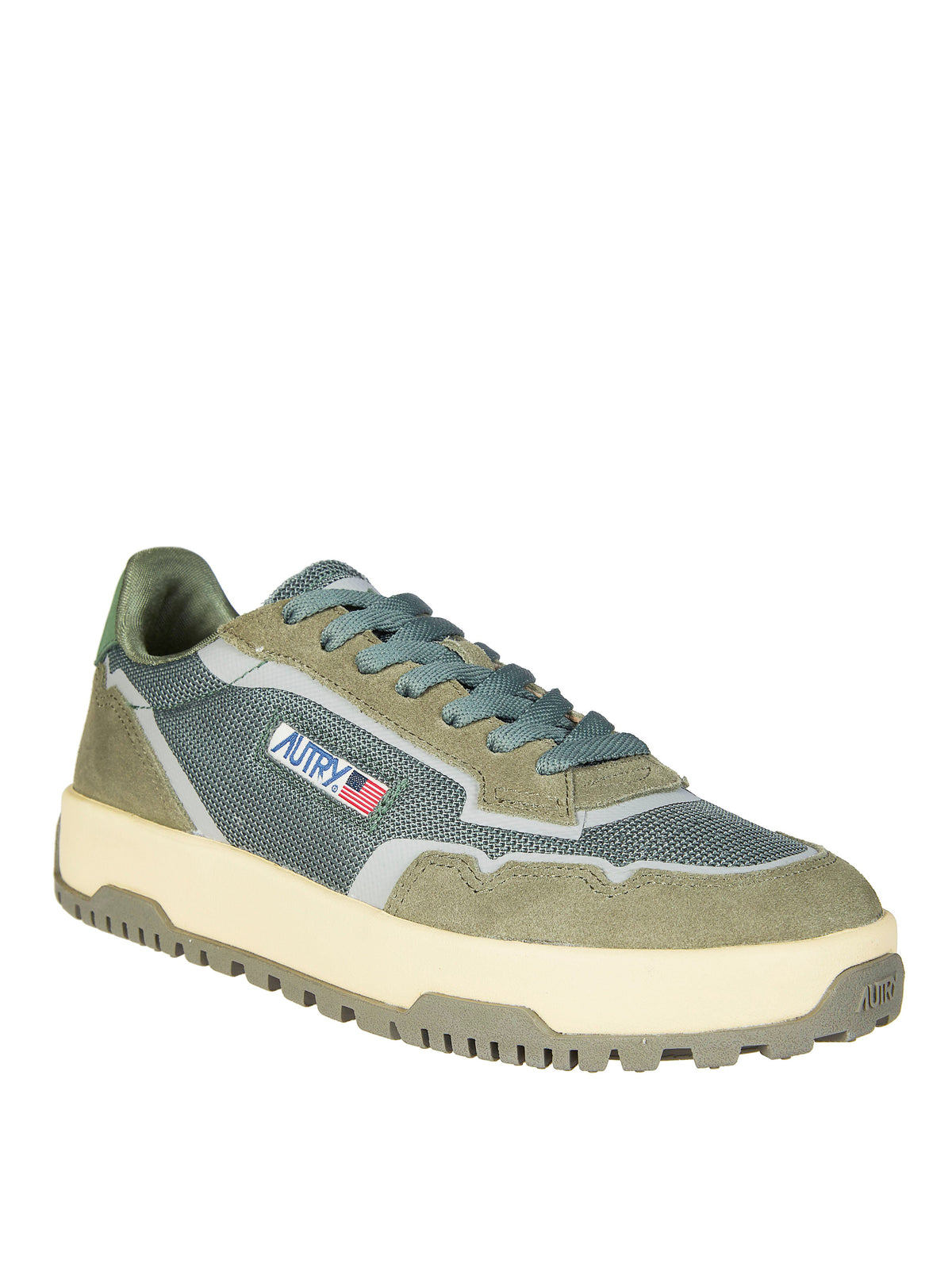 Green Mesh Suede Panels Sneakers