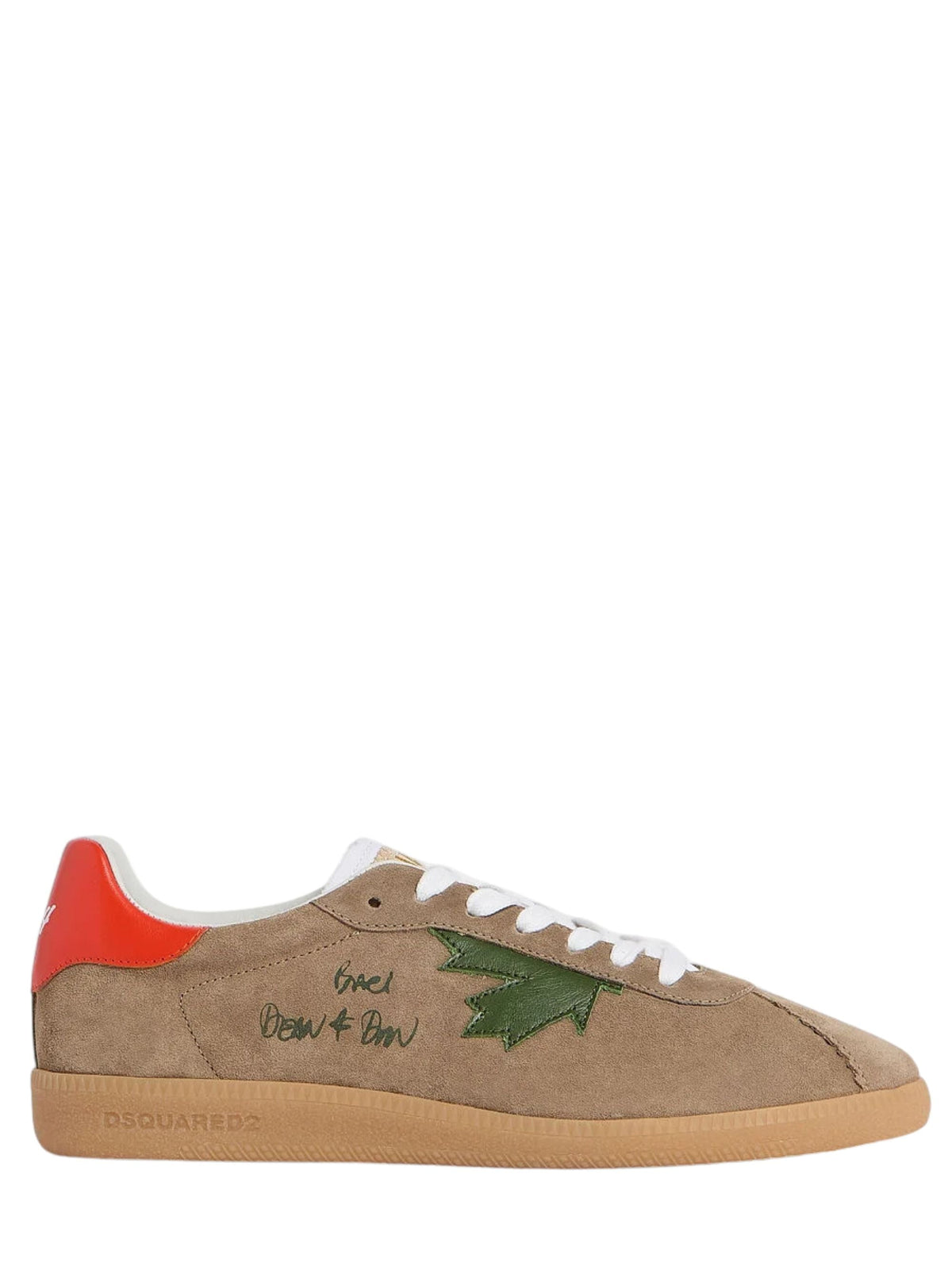Beige Suede Low-Top Sneakers With Asymmetrical Heel Tabs