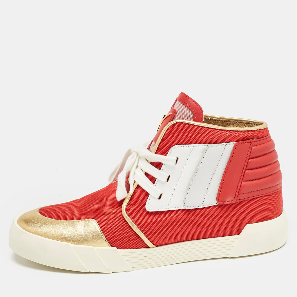 Giuseppe Zanotti Red/gold Canvas And Leather Foxy London High Top Sneakers