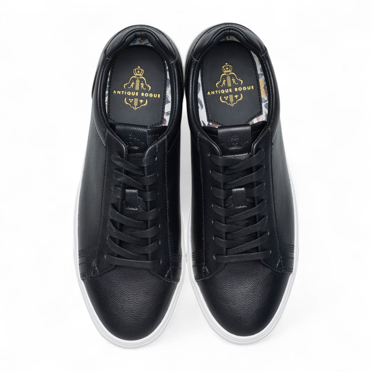 Antique Rogue Men’s Black Leather Trainer Sneaker Shoes - Gibbs