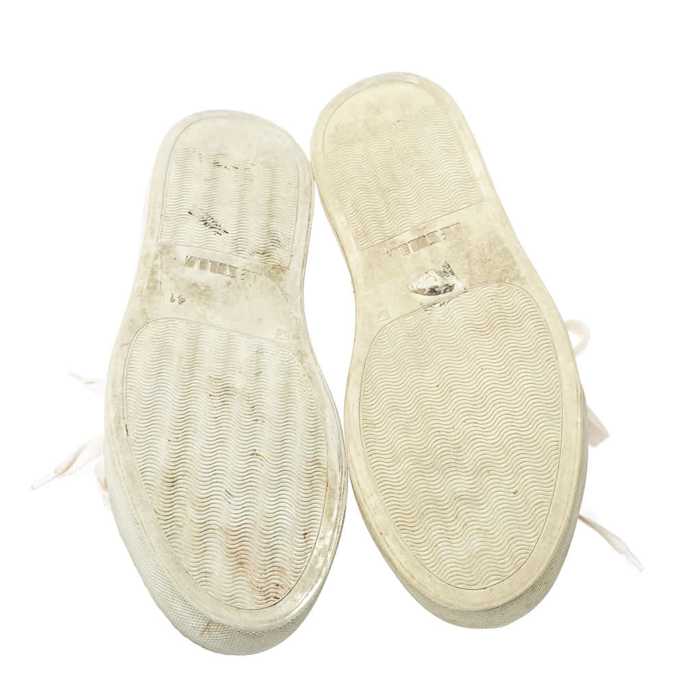Le Silla Metallic Beige Crystal Embellished Suede Low Top Sneakers