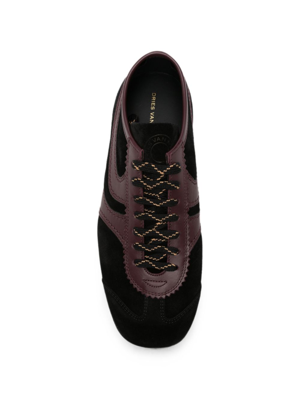 Low-Profile Sneakers With Glossy Overlays And Patterned Laces