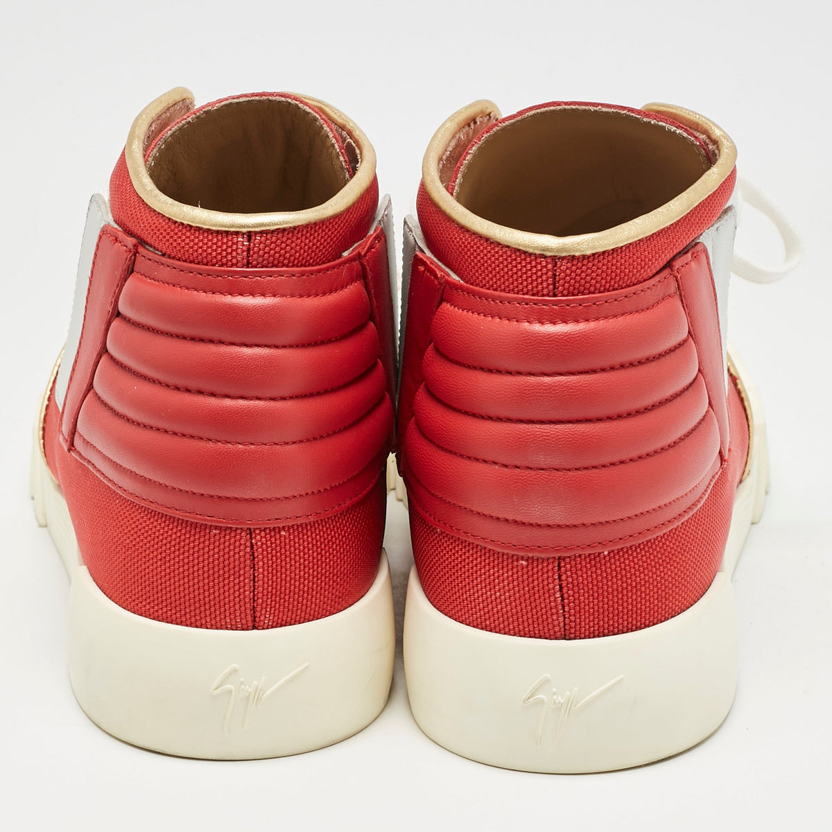 Giuseppe Zanotti Red/gold Canvas And Leather Foxy London High Top Sneakers