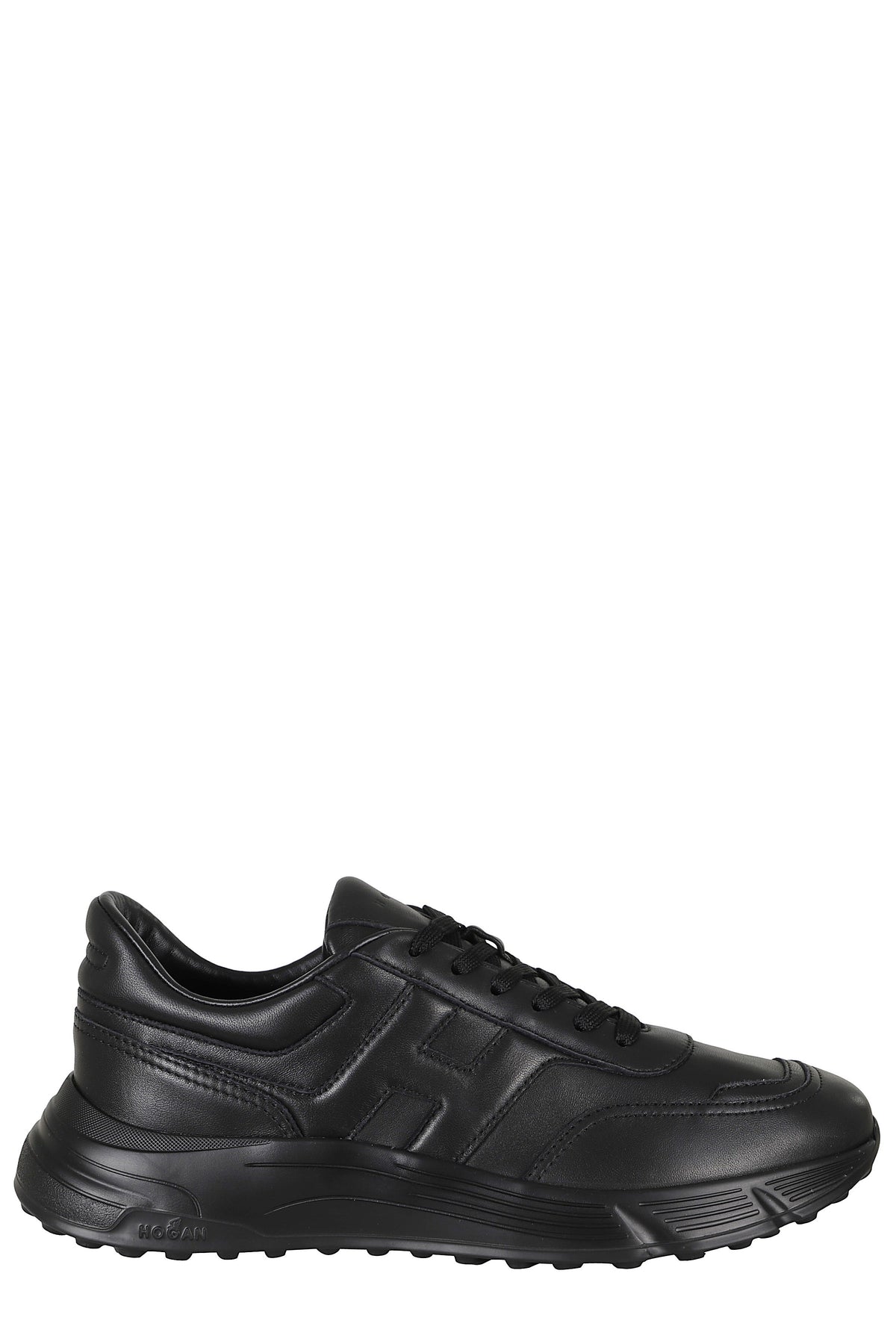Black Hyperlight Smooth Leather Rubber Sole Leather Sneakers