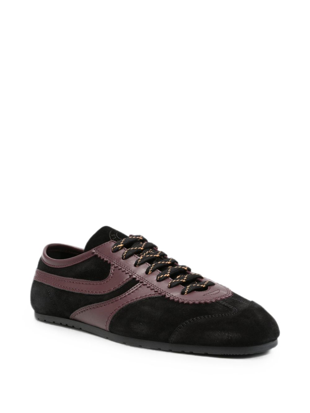 Low-Profile Sneakers With Glossy Overlays And Patterned Laces