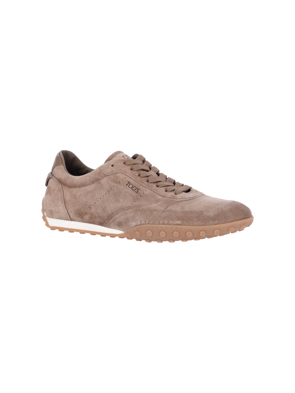 Brown Suede Low-Profile Sneakers with Embossed Logo
