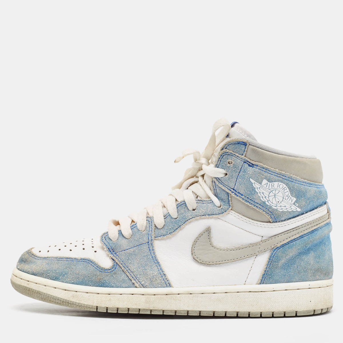 Air Jordans Blue/white Leather And Suede Air Jordan 1 High Top Sneakers