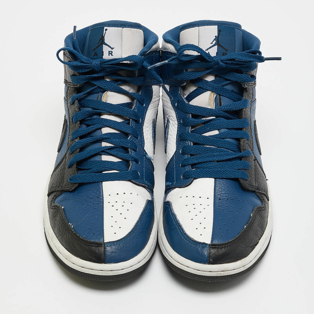 Air Jordans Blue/white Leather Air Jordan 1 Mid Top Sneakers
