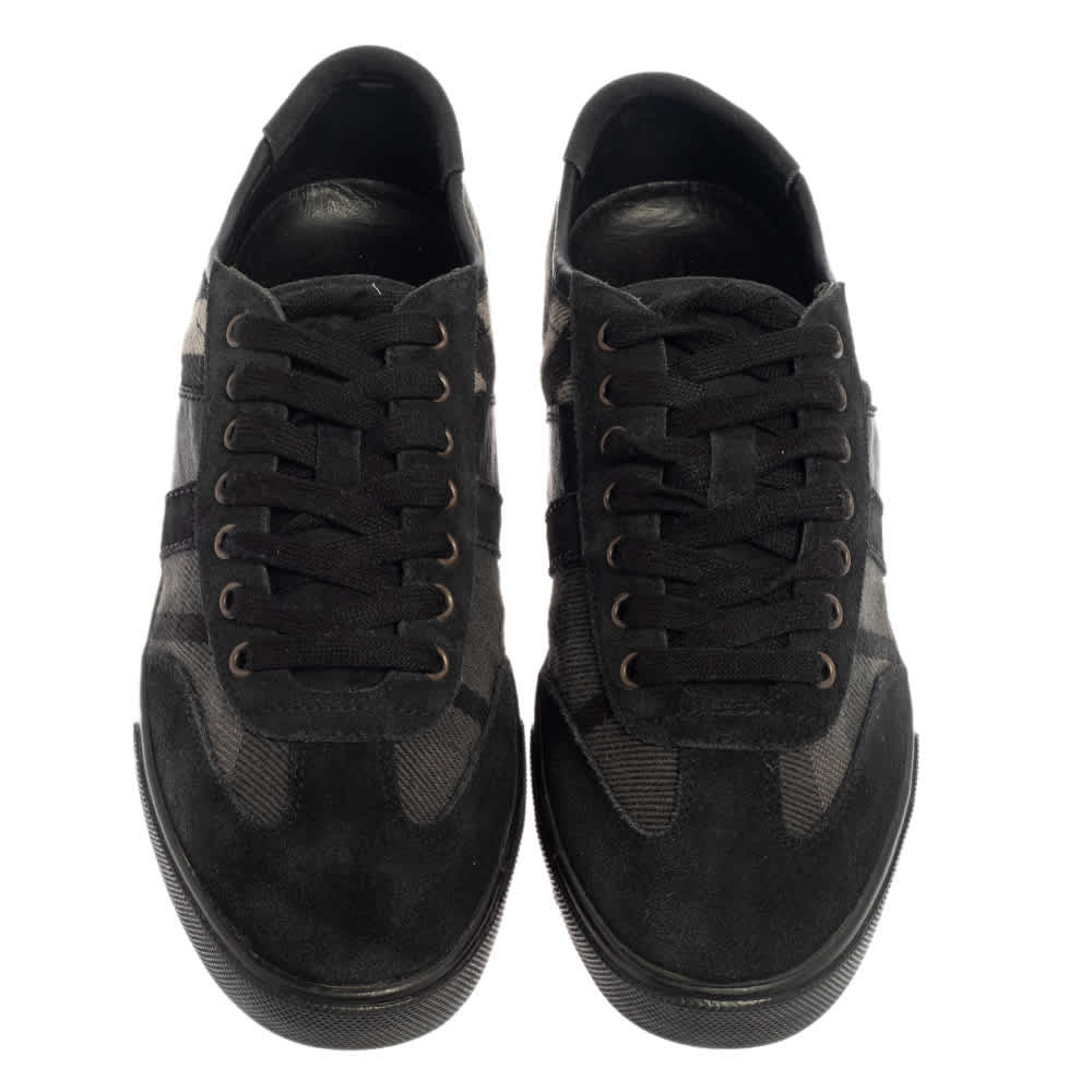 Burberry Black/grey Suede And Check Canvas Low Top Sneakers