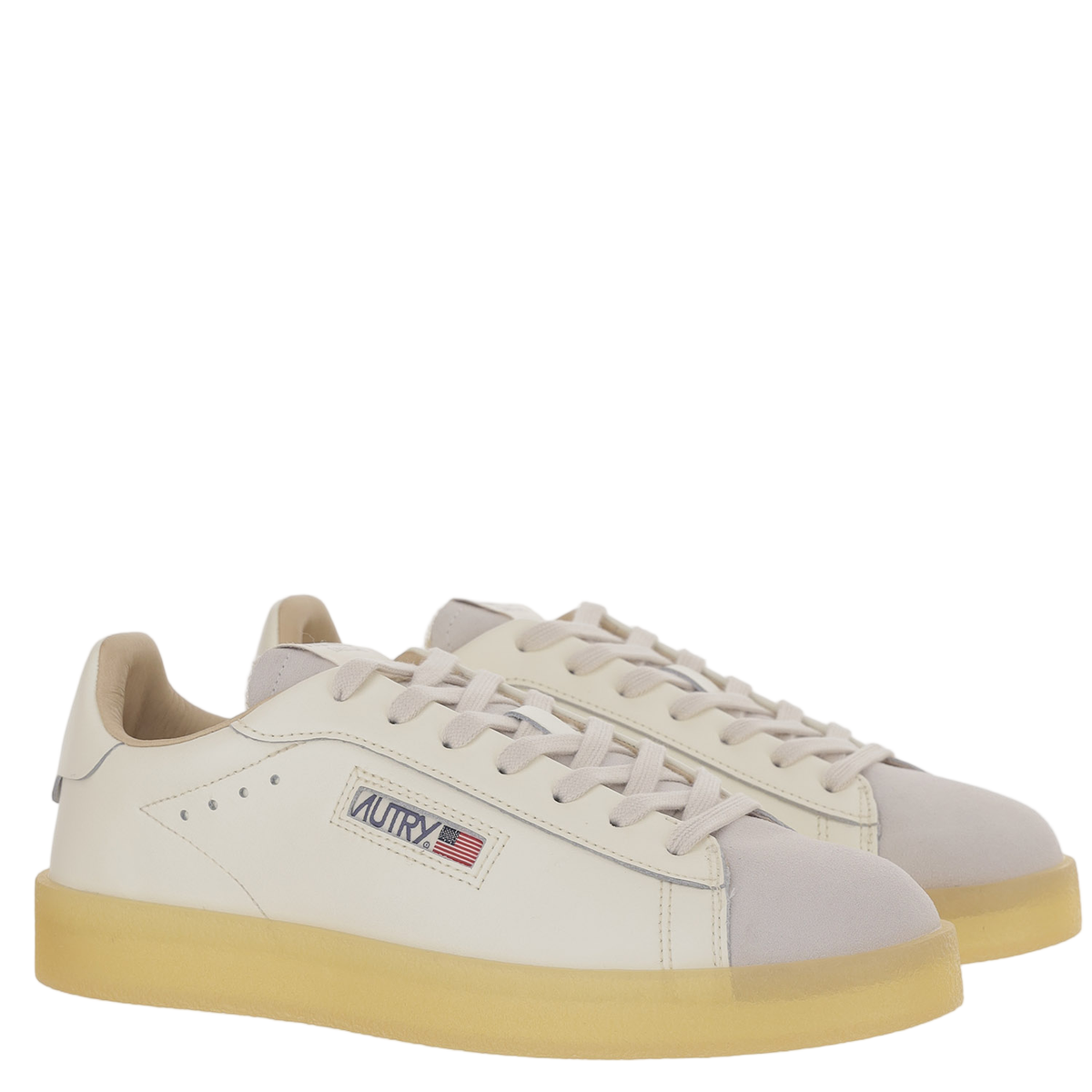 Low-Top Leather Sneakers With Padded Heel And Panel Design