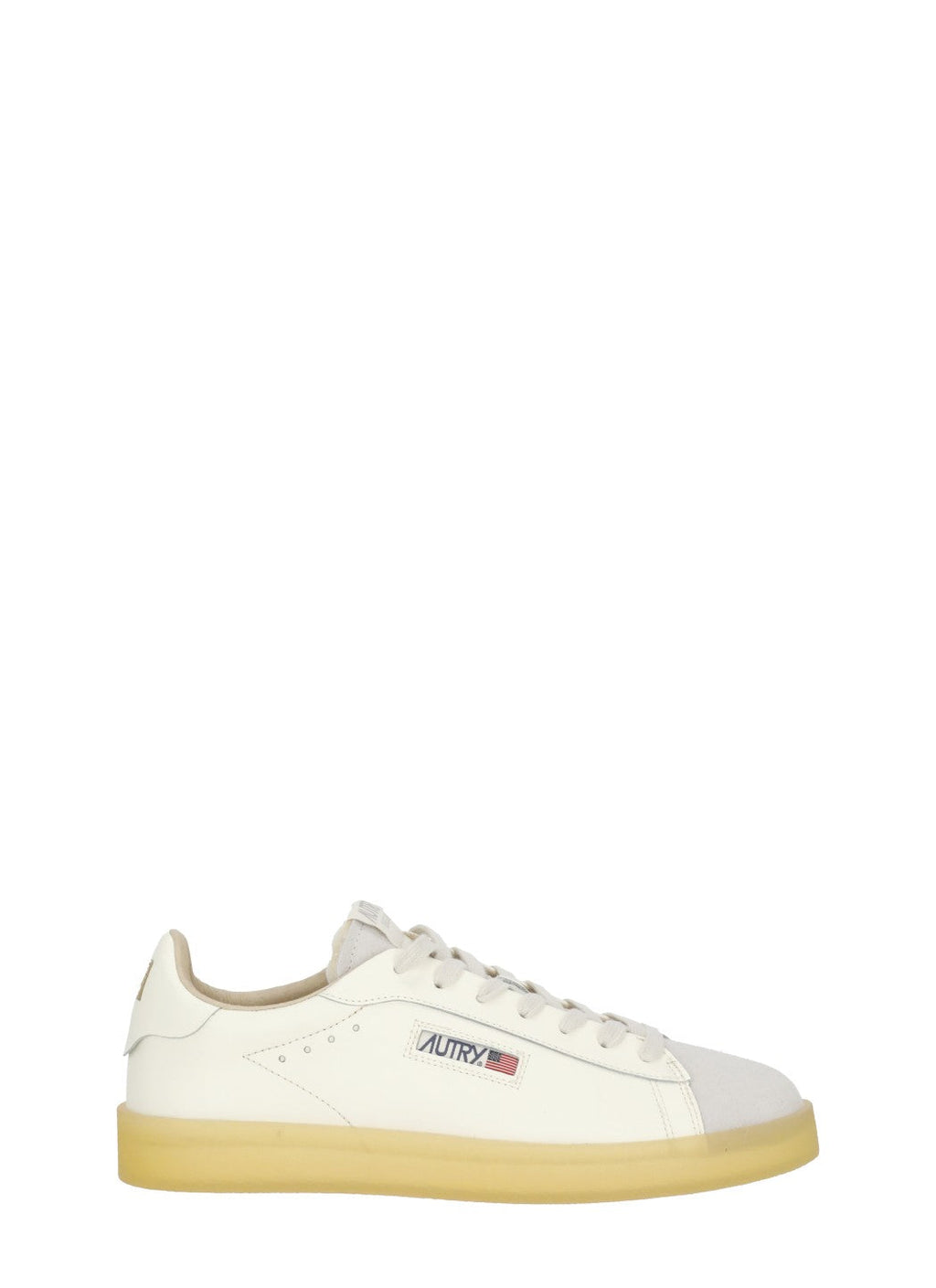 Ivory Suede Tip Yellow Sole Leather Sneakers