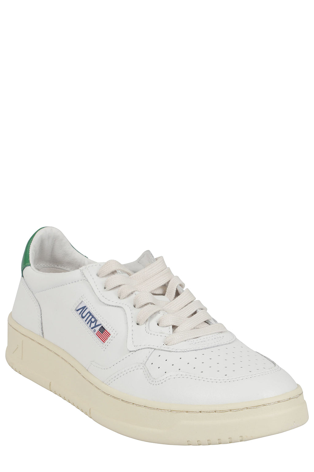 Medalist Low White and Green Suede Leather Sneakers