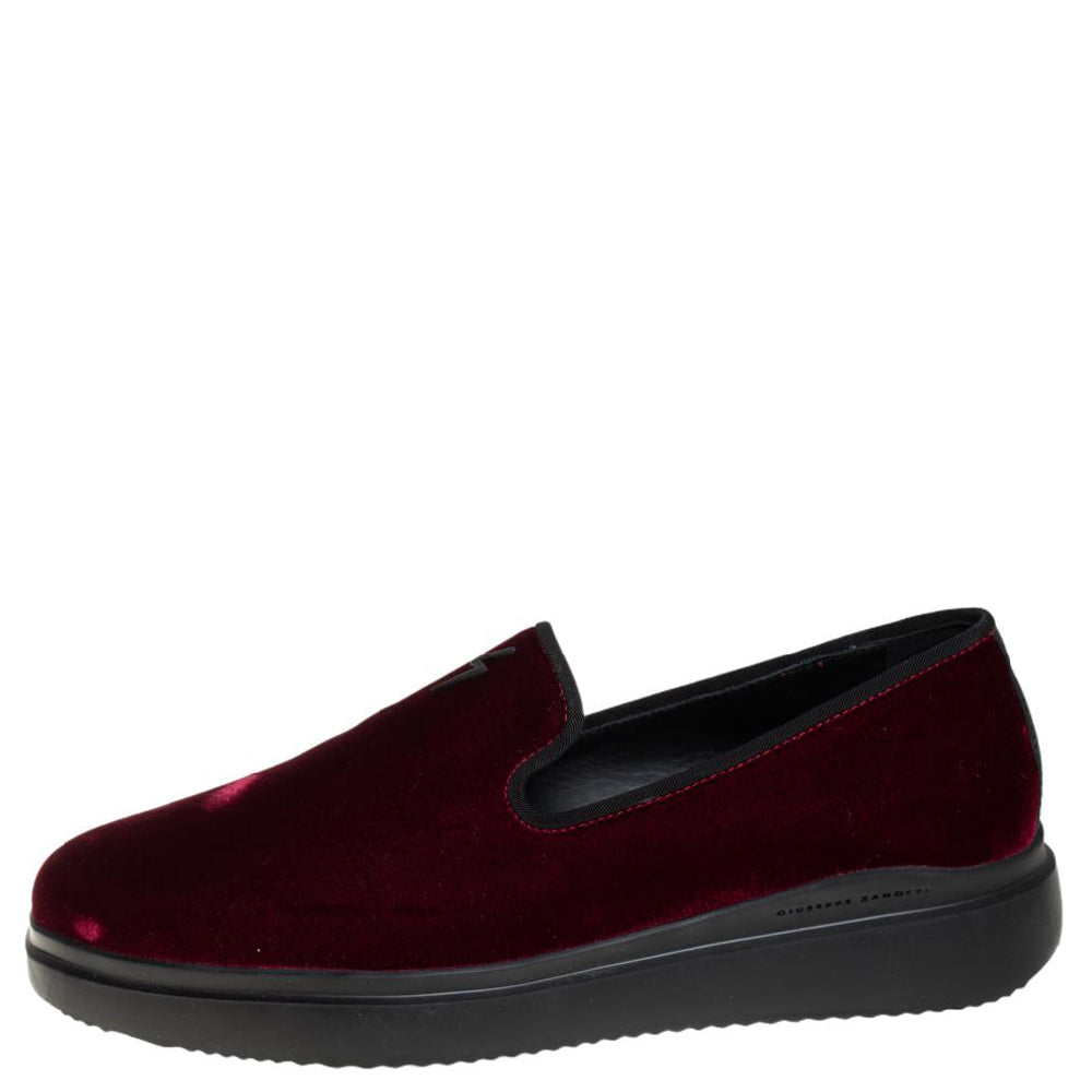 Giuseppe Zanotti Burgundy Velvet Slip On Sneakers