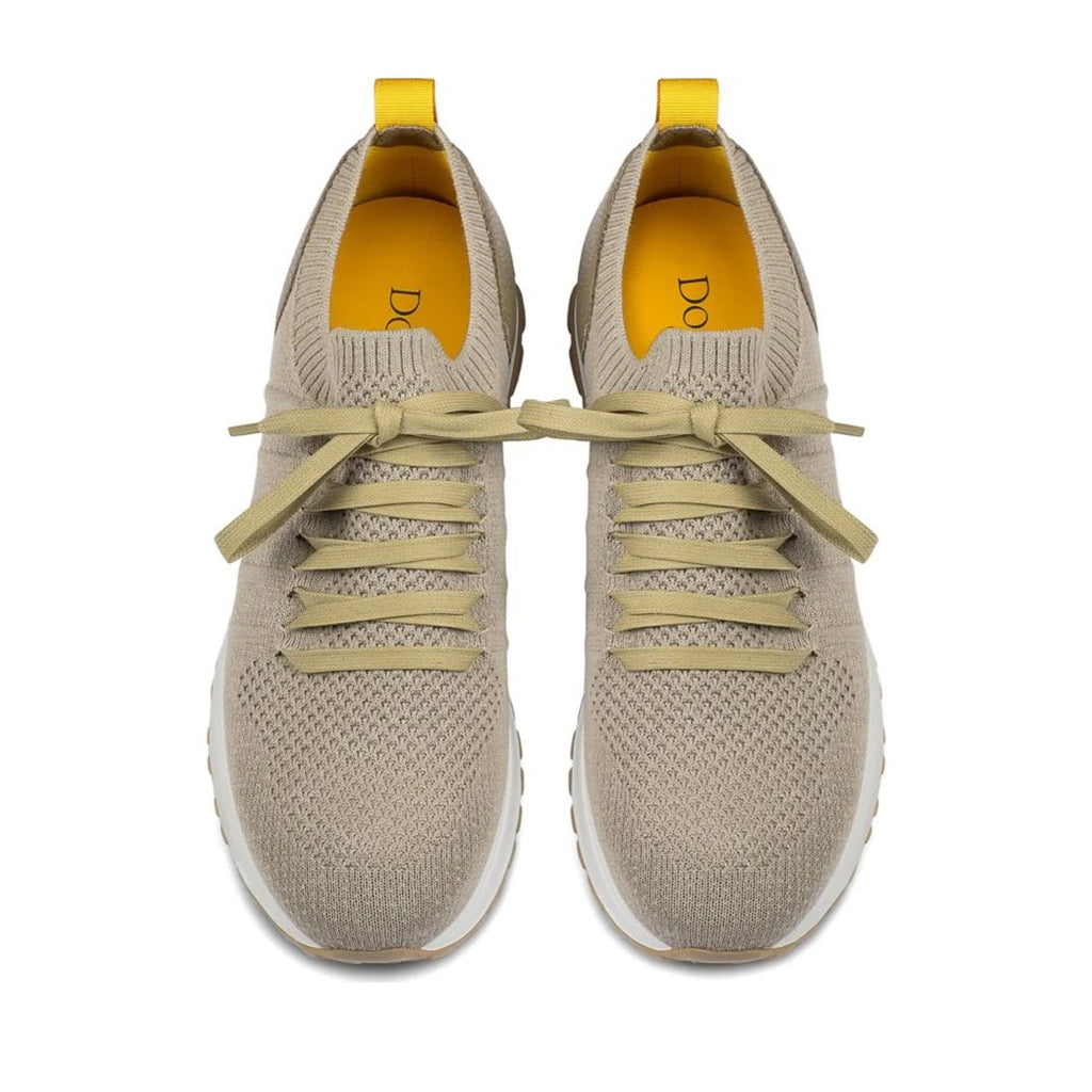 Beige Knitted Textured Leather Accents Sneakers