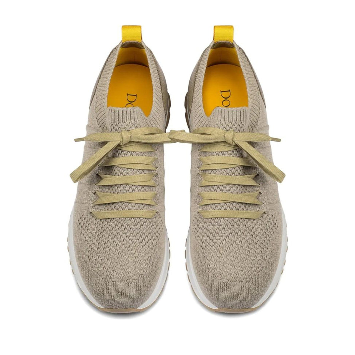 Beige Knitted Textured Leather Accents Sneakers