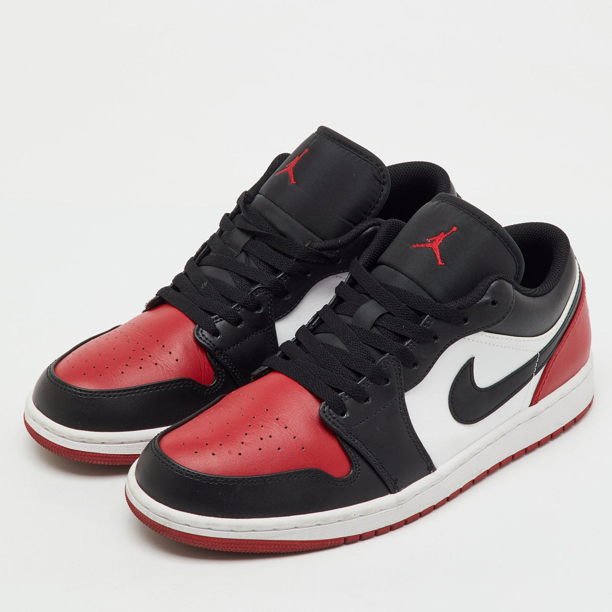 Air Jordans Black/red Leather Jordan 1 Low Bred Toe Sneakers
