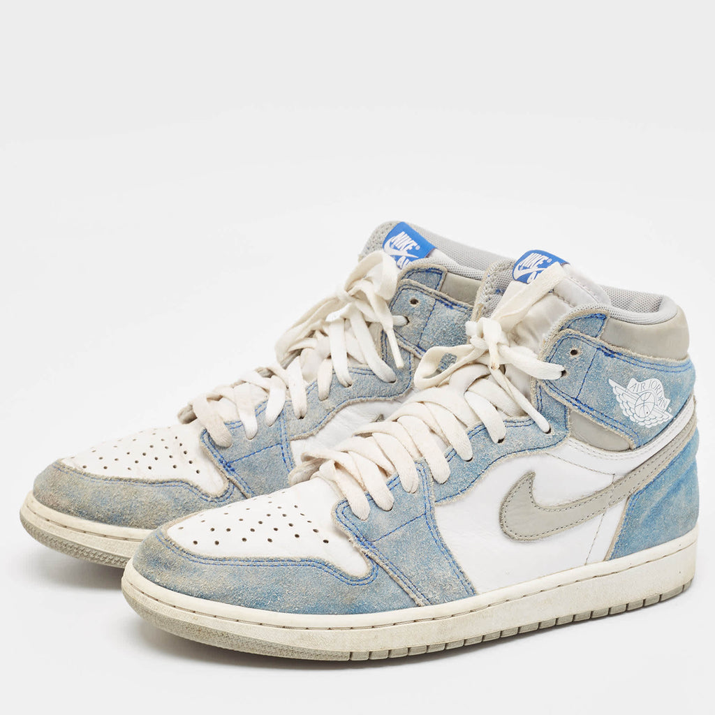 Air Jordans Blue/white Leather And Suede Air Jordan 1 High Top Sneakers