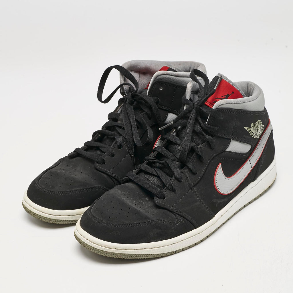 Air Jordans Black/grey Durabuck And Leather Jordan 1 Mid Black Particle Grey Gym Red Sneakers